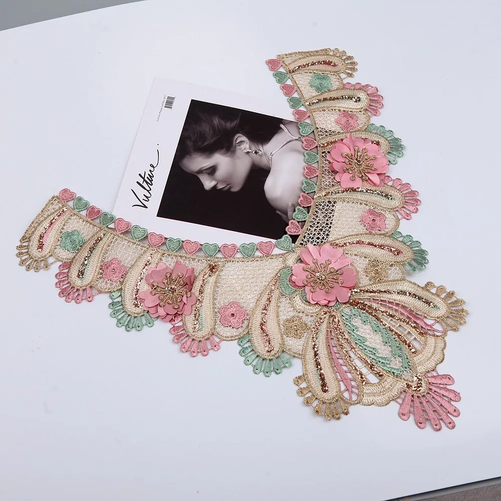 5 шт. Золотая зеленая розовая 3d винтажная вышивка цветочный воротник Венеция
