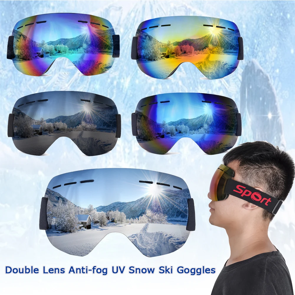 Лыжные очки для сноуборда противотуманные с двойными линзами и защитой от УФ