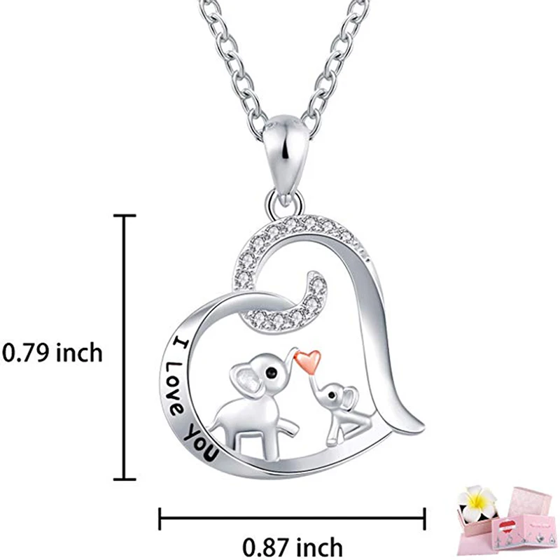 

I Love You Forever Jewelry Gifts For Women/Daughter/Lover Elephant Necklace Cute Heart Animal Pendant Elephant Necklace