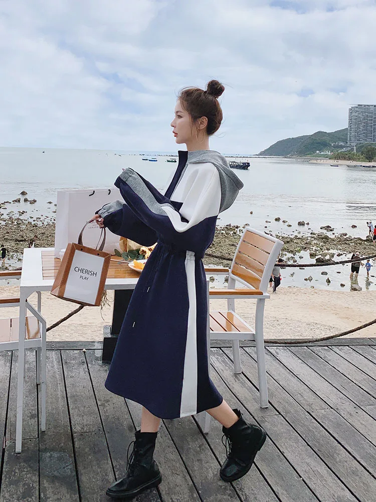 

Spring and autumn 2021 new women's sweater dress design small crowd fried Street skirt Korean loose casual color contrast