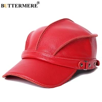 buttermere 2022 baseball cap women red genuine cow leather snapback caps ivy female adjustable autumn winter brand baseball hat