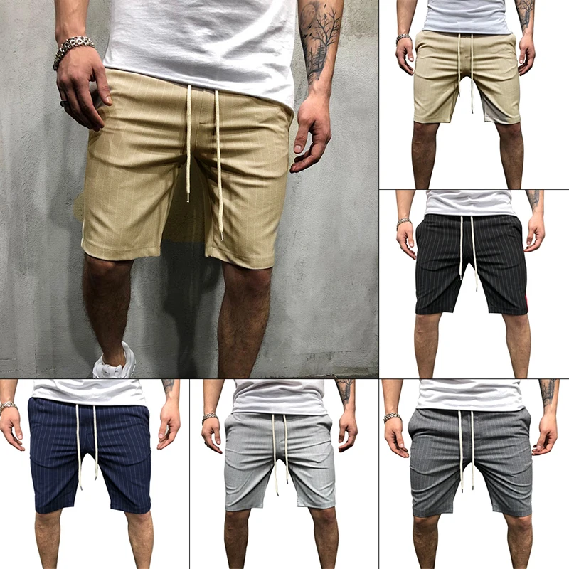 Мужские спортивные шорты FIF66 облегающие дышащие в полоску со средней талией для