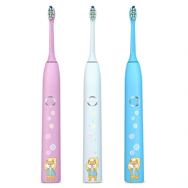 Мультяшная детская умная звуковая электрическая зубная щетка с 2 головками для