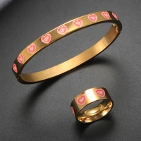 zmfashion stainless steel jewelry set gradient multi heart bracelet bangle cute love ring for women men enamel heart luxury gift