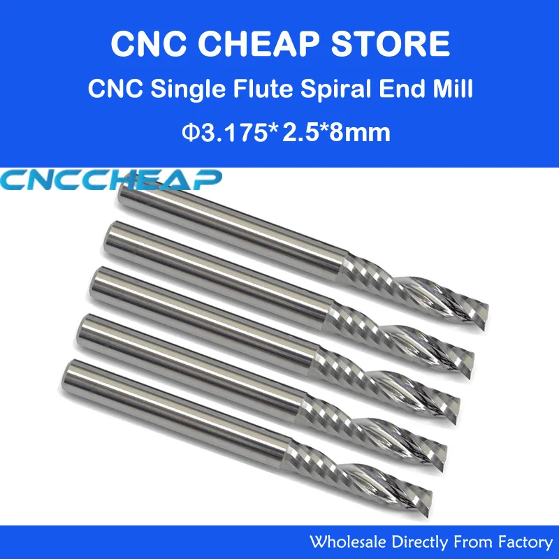 

10Pcs/Lot Free Shipping 3.175mm Shank Single Flute Carbide Spiral End Mill Cutter CNC Router Bits 2.5mm CED 8mm CEL