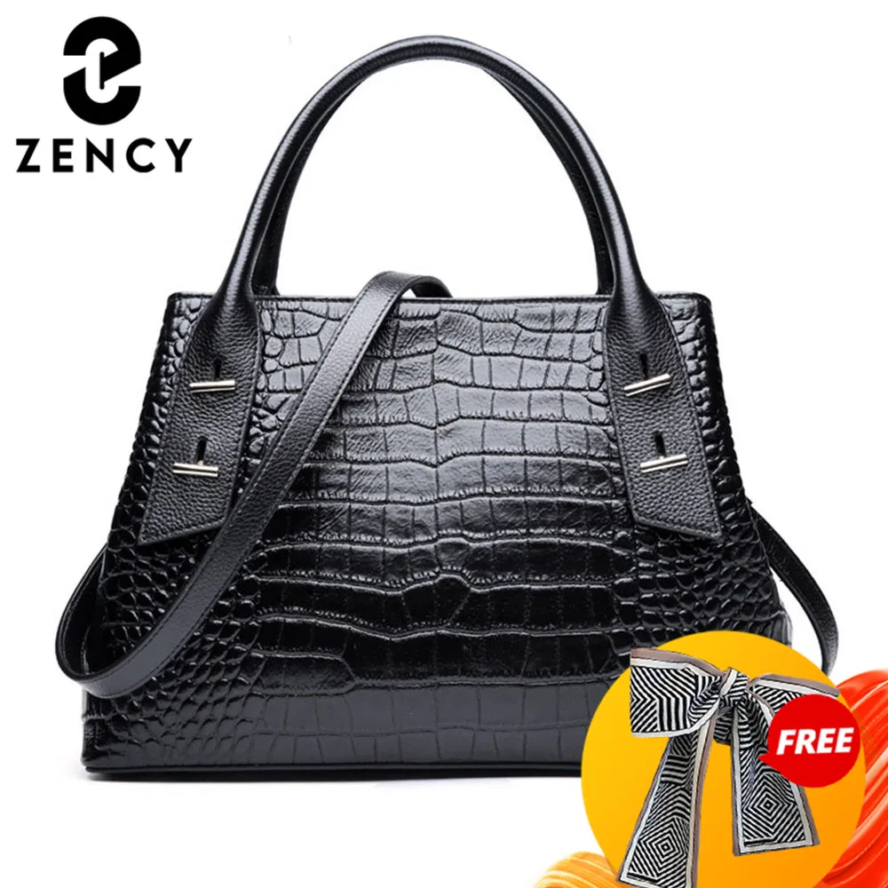 Женская сумка тоут Zency из 100% натуральной кожи высококачественная черная сумочка