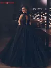 Женское длинное вечернее платье, черное Тюлевое платье трапециевидной формы с воротником-халтером, без рукавов, платье для выпускного вечера, 2020