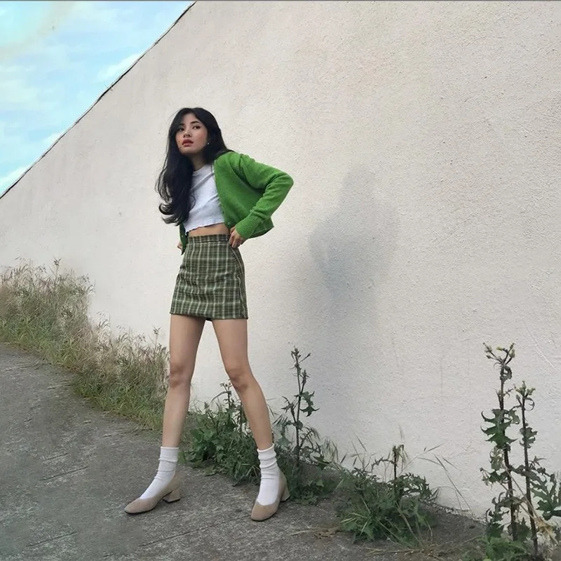 Женская юбка в английском стиле карандаш клетку выше колена мини ампир женская