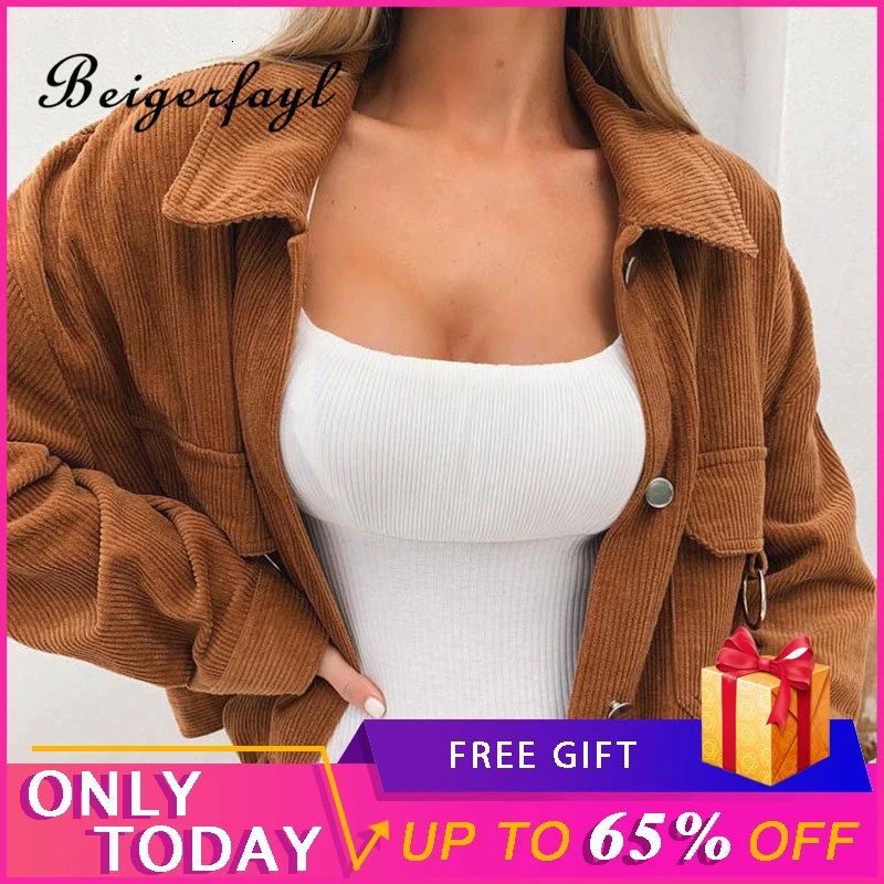 Beigerfayl 2019 Новый вельветовый осенний женский короткий жакет и пальто длинный рукав