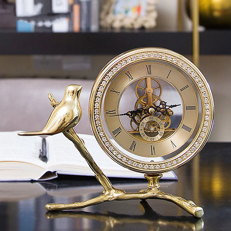

New Arrival Table Desk Clock For Home Decoration,Bird Metal Vintage Clocks Home Desktop Table Watch