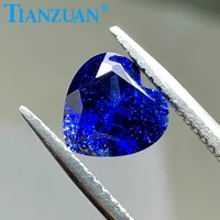 34 blue color heart shape artificial sapphire corundum stone with cracks and inclusions loose stone