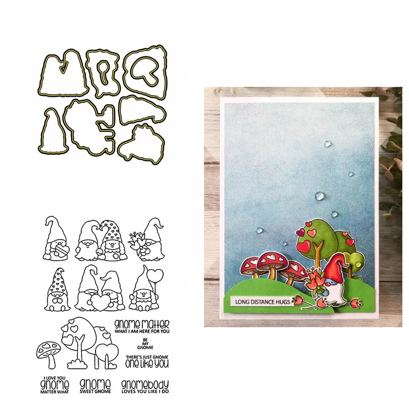 

2pcs/lot Gnomes Stamp Set and Coordinating Dies Gnome One Like You Clear Stamps for DIY Scrapbooking Cards Making Crafts Die cut