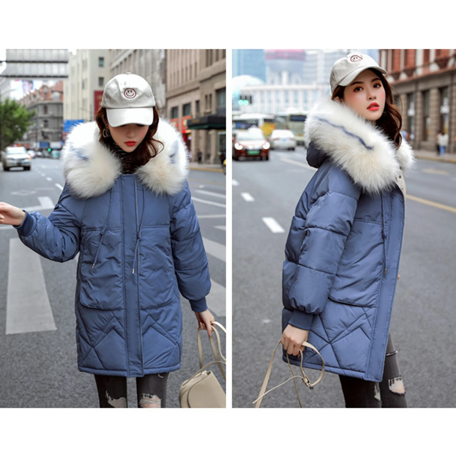 

Women Winter Windproof Bread Style Loose Thicken Zip Pocket Hood Jacket Coat