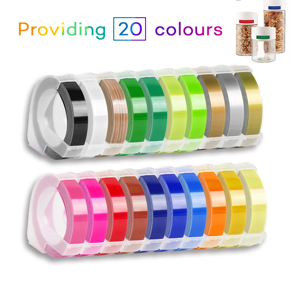 5pcs 6/9/12mm 3D embossing multicolor plastic label tape Compatible for dymo machine 1610 12965 1880 MOTEX E101 | Компьютеры и офис