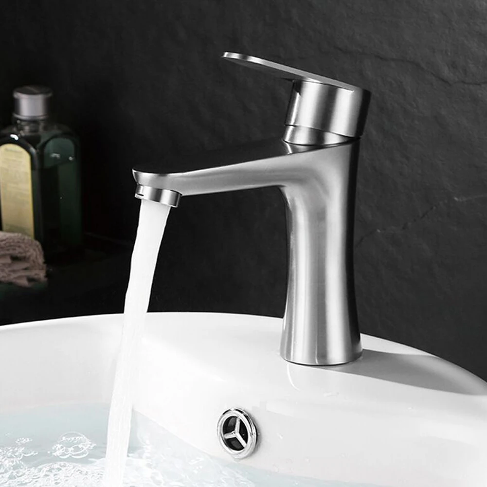 

Black Bathroom Faucet Hot Cold Water Sink Mixer Tap Stainless Steel Paint Basin Faucets Single Hole Tapware Lavatory Sink Tap