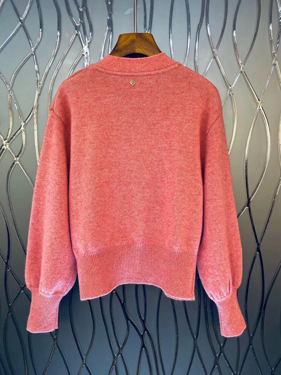

2021 early spring new women's V-neck button decoration solid color long-sleeved all-match cardigan sweater 116