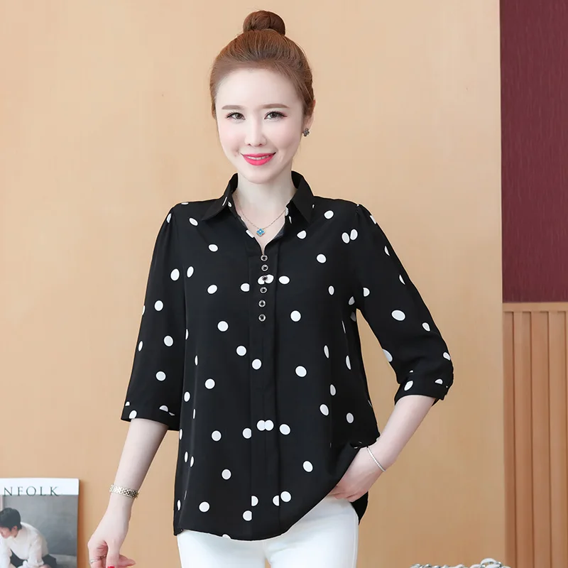 

Из шифона, в черный горошек, размера плюс больших размеров в Корейском стиле модная летняя женская одежда платье в винтажном стиле Рубашки Б...