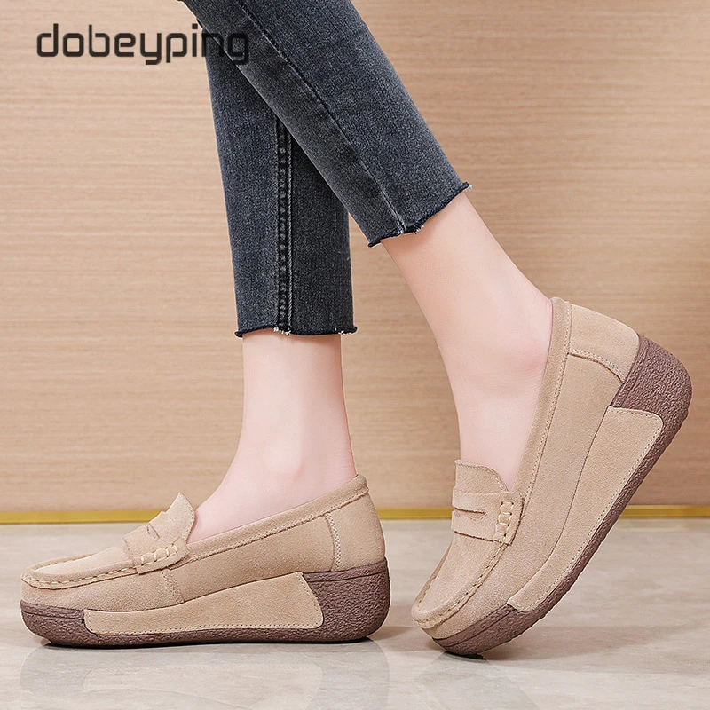 Spring Slip On Shoes Cow Suede Leather Ladies Loafers Autumn Women's Shoes Platform Flats Sneakers Female Moccasins Shoe Women