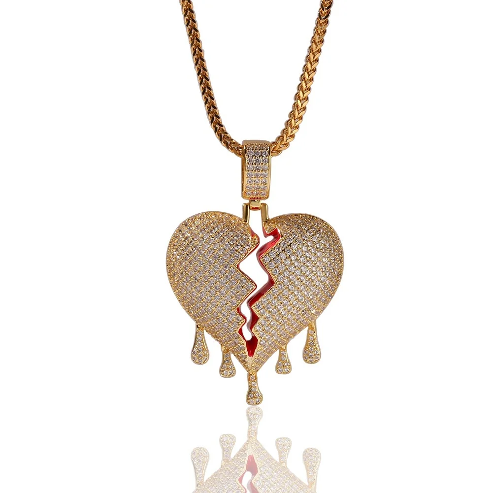

FDLK Red Oil Drop Heart Necklace Pendant With 3mm Tennis Chain Cubic Zirconia Men And Women Hip Hop Jewelry Gift