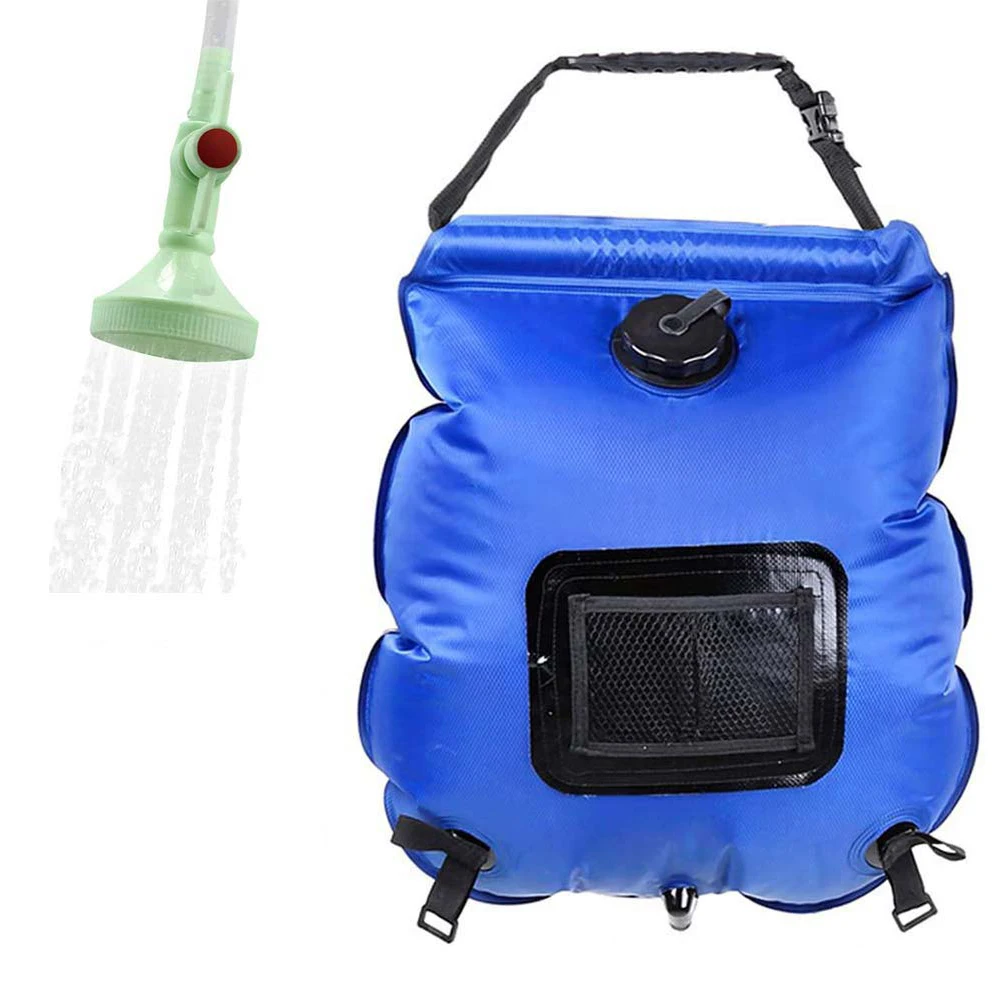 

20L Water Bag Outdoor Camping Shower Bag Solar Heating Portable Folding Hiking Climbing Bath Equipment with Hose and Shower Head