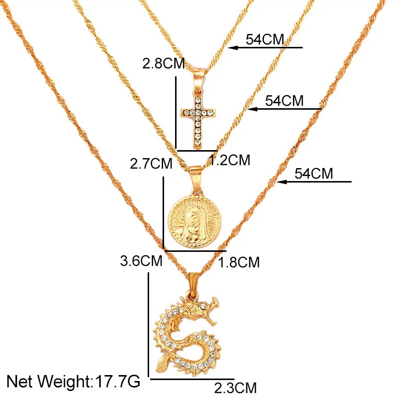 

Fashion Multilayer Crystal Dragon Pendant Necklace Neck Chains Punk Gold Color Cross Portrait Coins Choker Necklaces Jewellery