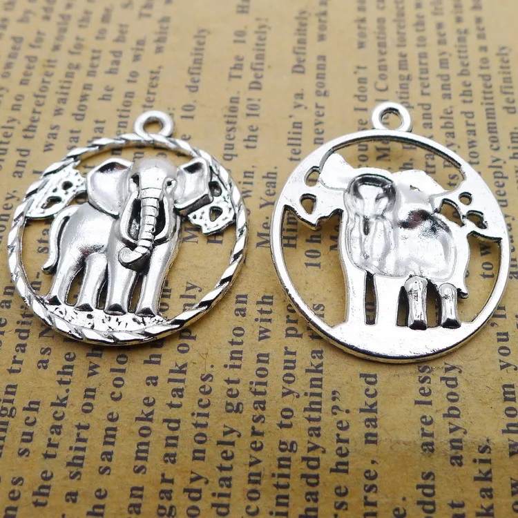 

8PCS/Lot 28mm*36mm animal Pendant Antique Silver Color Circle Elephant Charms For Jewelry Making DIY