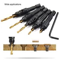 new 5pcs countersink drill woodworking drill bit set drilling pilot holes for screw sizes 5 6 8 10 12 with a wrench tools