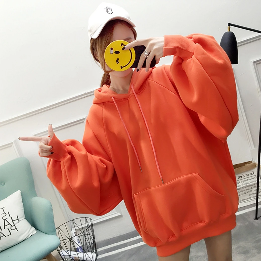Orange Модные женские желтые толстовки с капюшоном осень зима длинный рукав толстовка с капюшоном большой карман пуловер Повседневный джемпер Топы - Цвет: Orange