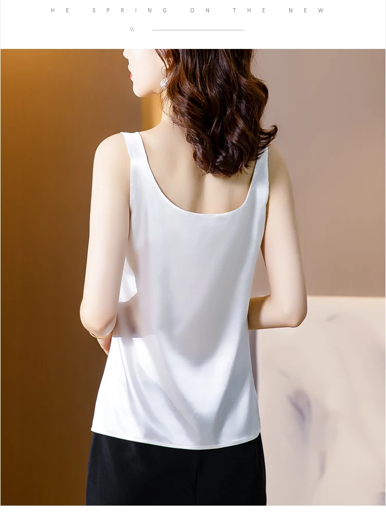 

Summer Korean Fashion Silk Tank Top Women Satin Office Lady Spaghetti Strap Tank Top Loose White Tops for Women