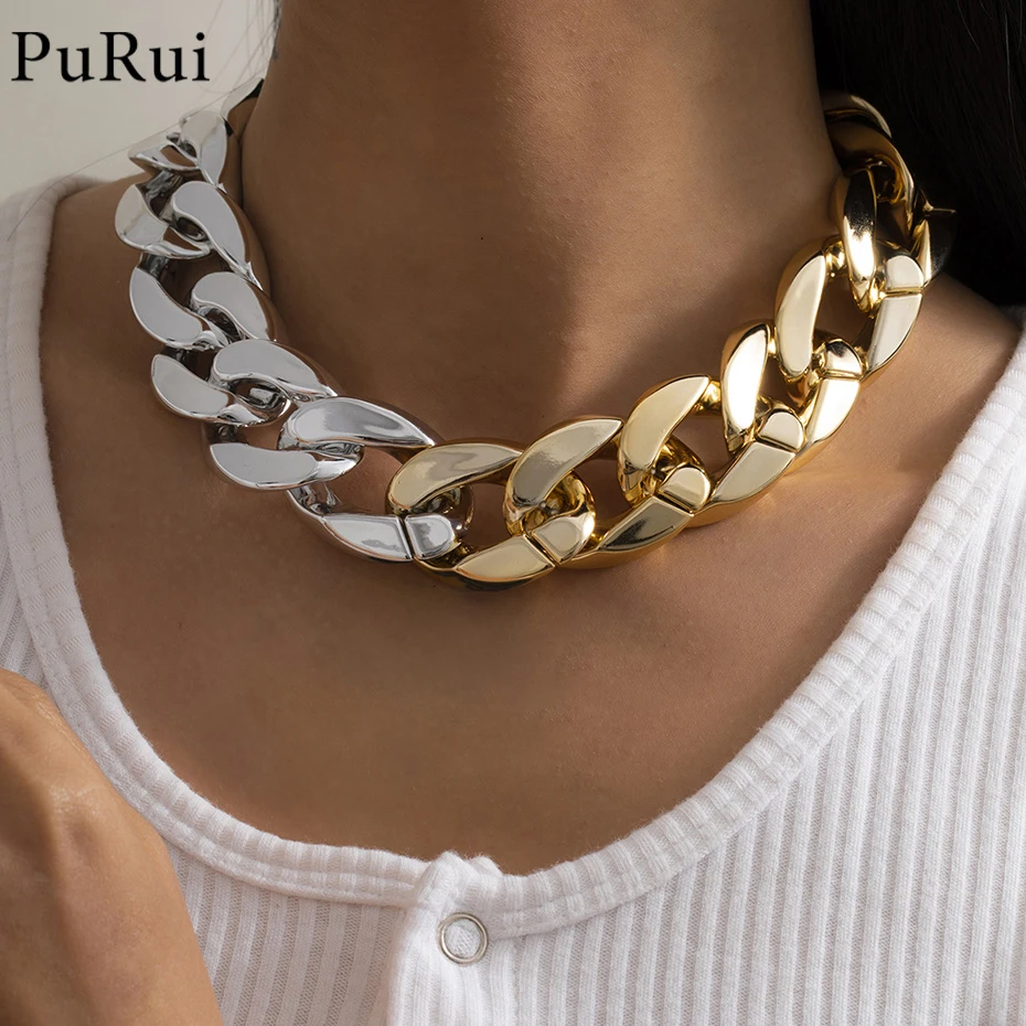 

4 Colors Big Chunky Chain Necklace for Women Men 2021 Trendy CCB Plastic Gold Sliver Color Choker Necklace Statement Necklaces