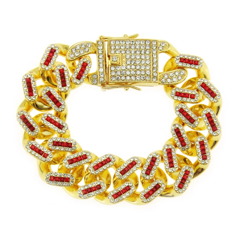 

European and American fashion light luxury men inlaid with color diamond domainly Cuban bracelet