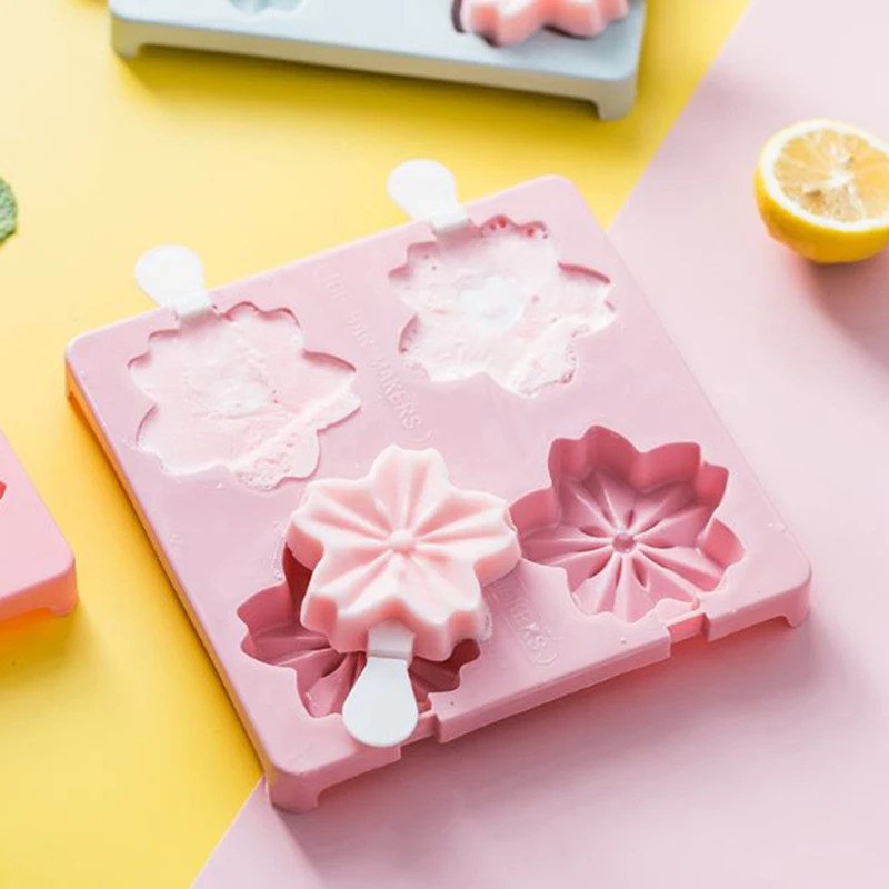 

4 grids Ice Cream Mold Flower Cherry Shape Jelly Form Maker for Lolly Moulds Cube Tray Candy Bar Decoration Juice Pops