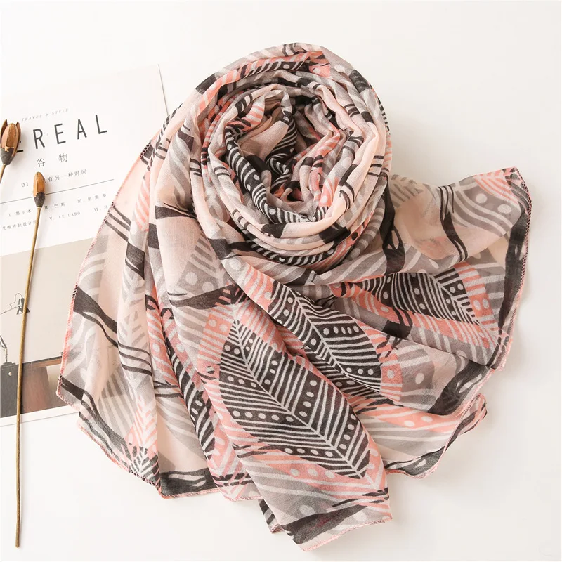 2020 женский хиджаб шарф Испания роскошный бренд длинный лист узор повязка на