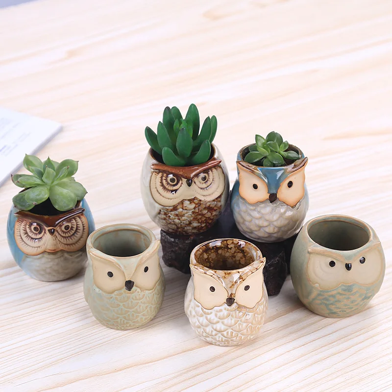 

Owl Animal Thumb Flower Basin Personality Ceramic Crafts Office Home Furnishing