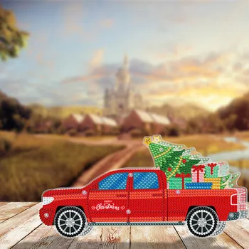 New 5D Diamond Painting Movable Toy Car DIY Diamond Embroidery Cross Stitch Cartoon Christmas Present LED Desk Ornaments Lights