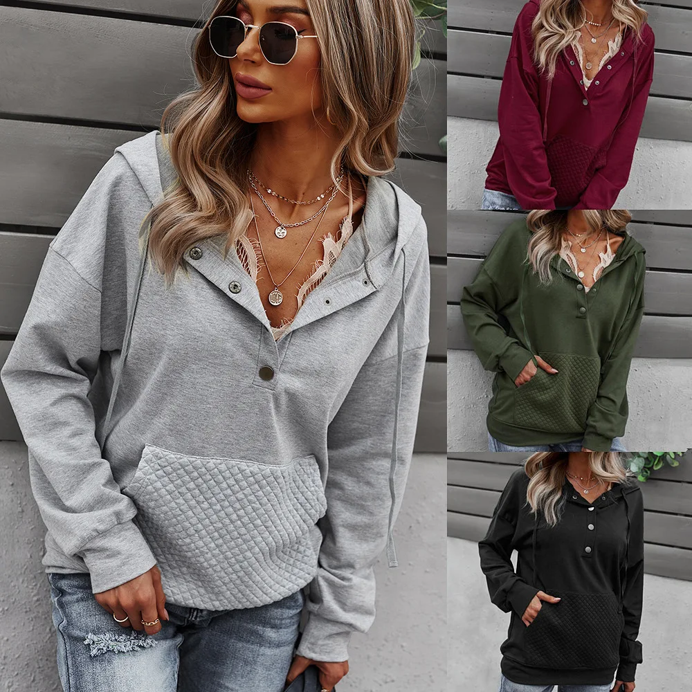 

Sexy women's autumn/winter 2021 sweater solid color long sleeve jacket + hood + pocket