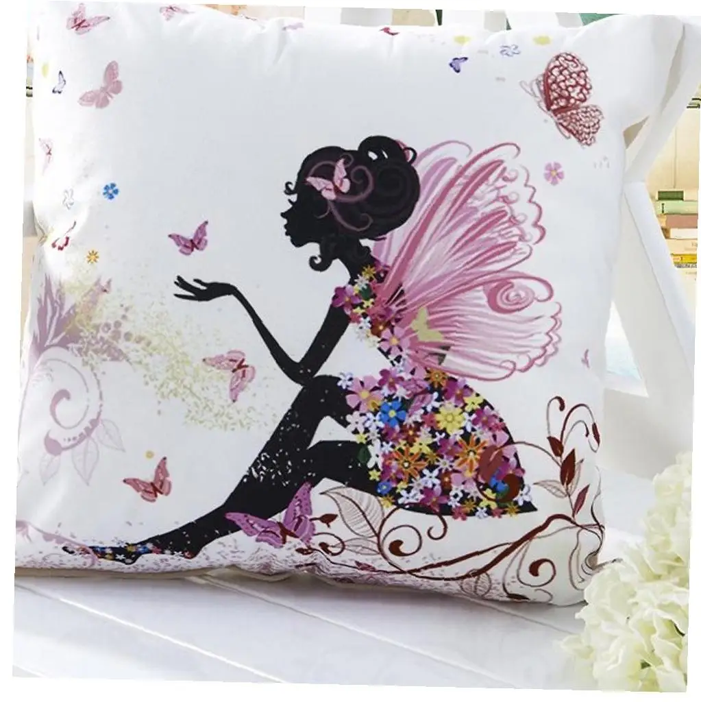 Retro Throw Pillow Covers Elf Girl Pattern Pillowcases Square Cushion Decorative with Hidden Zipper for Home Sofa | Дом и сад