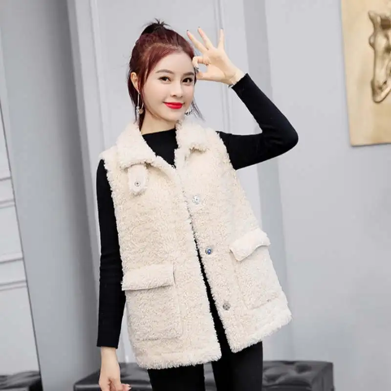

New Single-Breasted Lambs Wool Vest Women Fashion Warm Autumn Winter Coat Women Chaleco Mujer Short Vest Jacket Female C6599