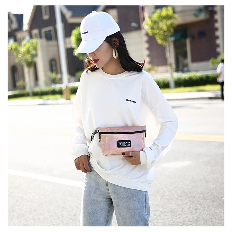 

New Laser Material Simple Fashionable Sports Pockets Men and Women Change Mobile Phone Bag Wld Messenger Bag Shoulder Bags