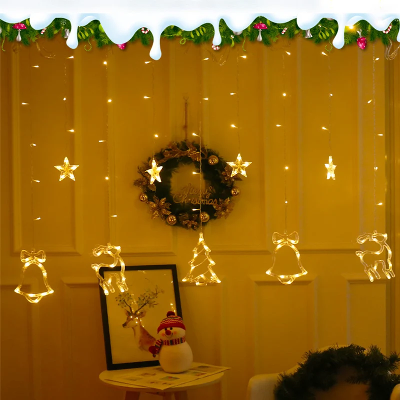 Светодиодный ная Гирлянда занавеска для рождественской комнаты праздничная