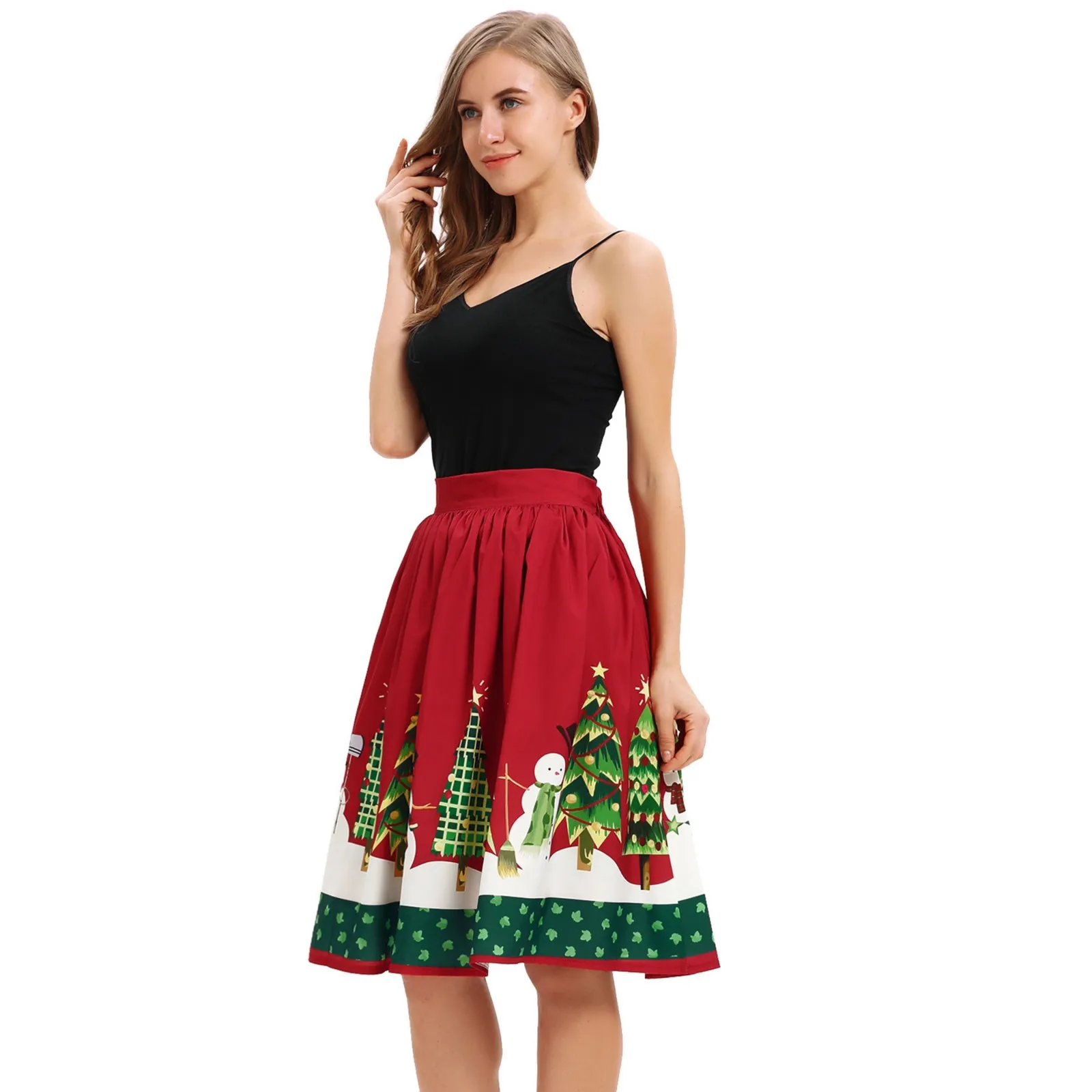 Женская юбка юбки faldas jupe femme shein saia Женская Повседневная Рождественская юбка-клеш с высокой талией, бальное платье для косплея