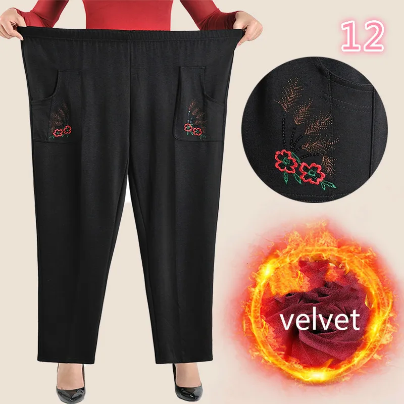 12 velvet XL-8XL, Осень-зима, женские брюки с высокой талией, повседневные, с вышивкой, женские теплые бархатные прямые штаны, Pantalon, Femme размера плюс - Цвет: 12 velvet