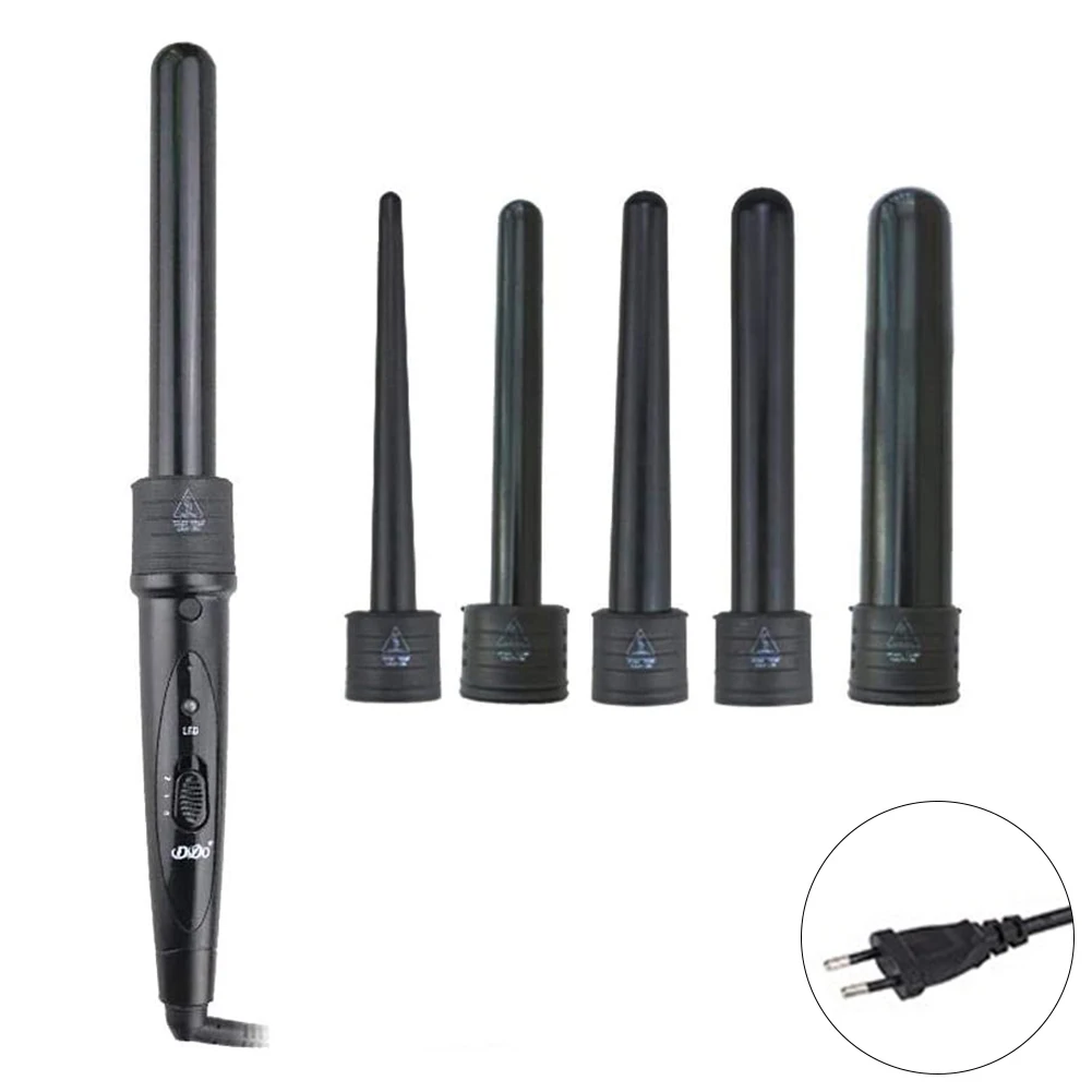 Ferro de Ondulação Cabeça de Ondulação Plugue da ue 5 em 1 Modelador de Cabelo com 5 Turmalina Simples Cerâmica Rápido Aquecimento Elétrico Preto 100-240v