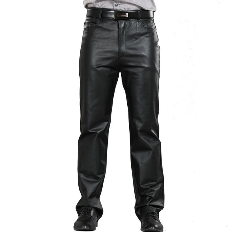 Leather Pants Male Straight Sheepskin Pants Fashion Men's Genuine Leather Pants Zipper Full Length Pants