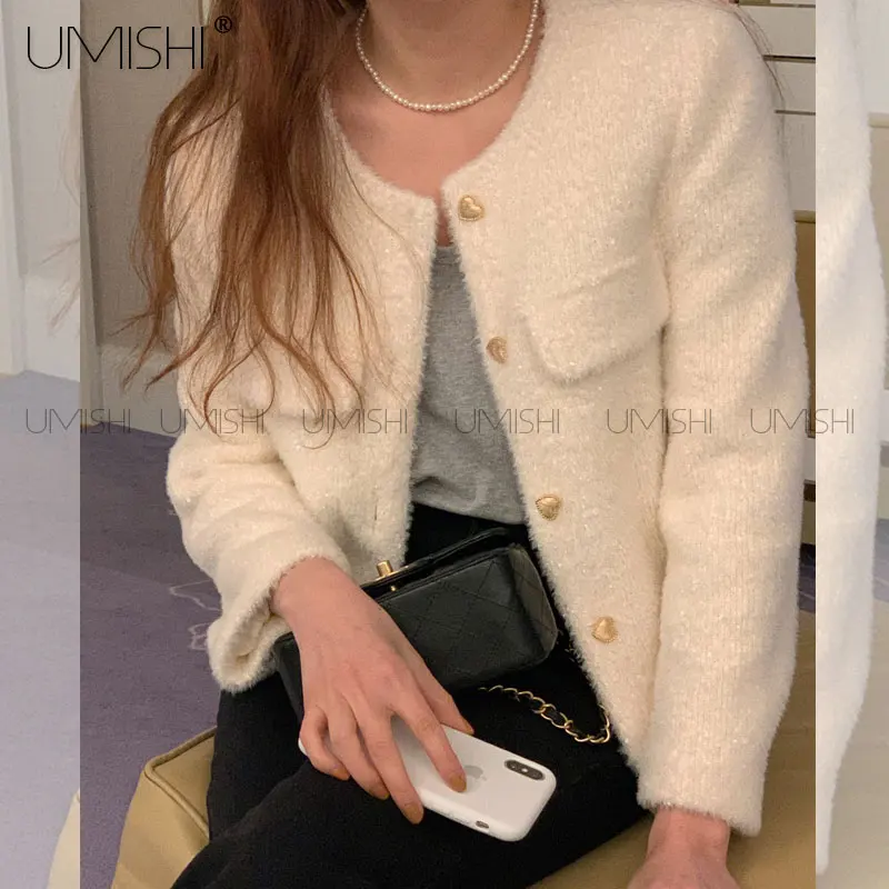 

Long Sleeve Love Heart Button Mink Velvet Women Cropped Jacket Fall Winter 2021 Korean Coat Fashion Sweet Wind Elegant Outwear