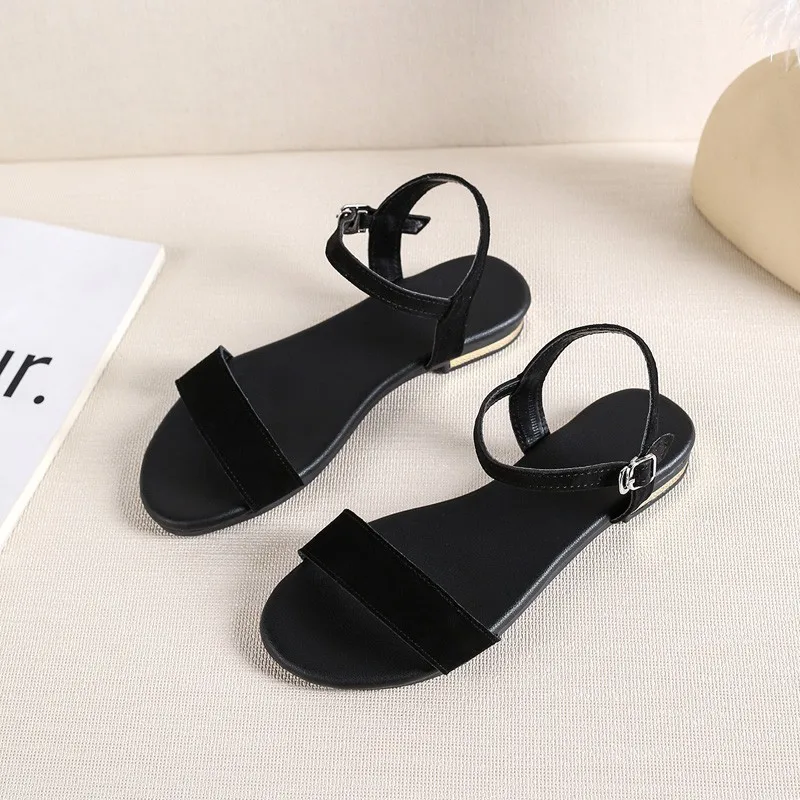 Сандалии на плоской подошве женская летняя обувь из коровьей замши модная