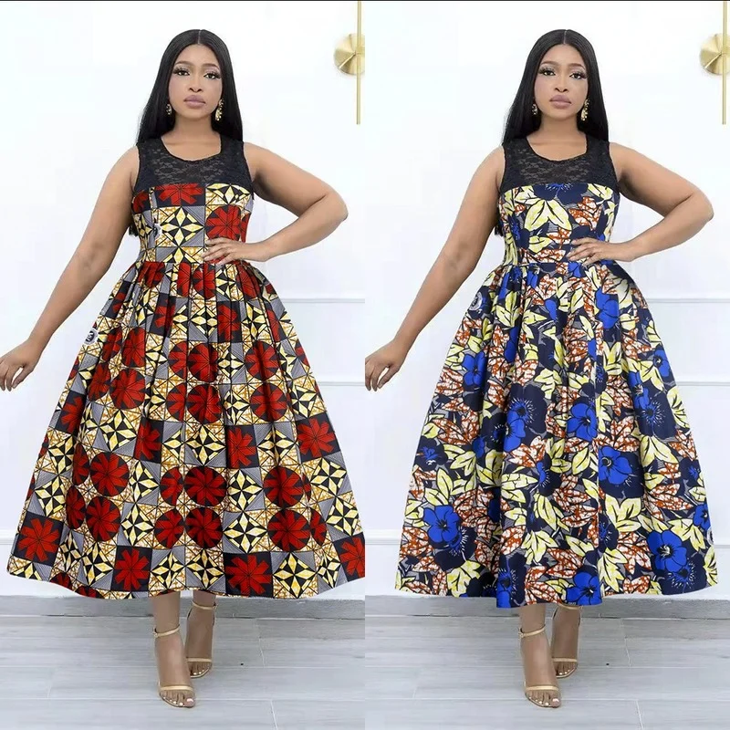 

African Dresses For Women African Clothes Pleated Maxi Dress Dashiki Ladies Sleeveless Ankara Africa Dress Elegant Dress