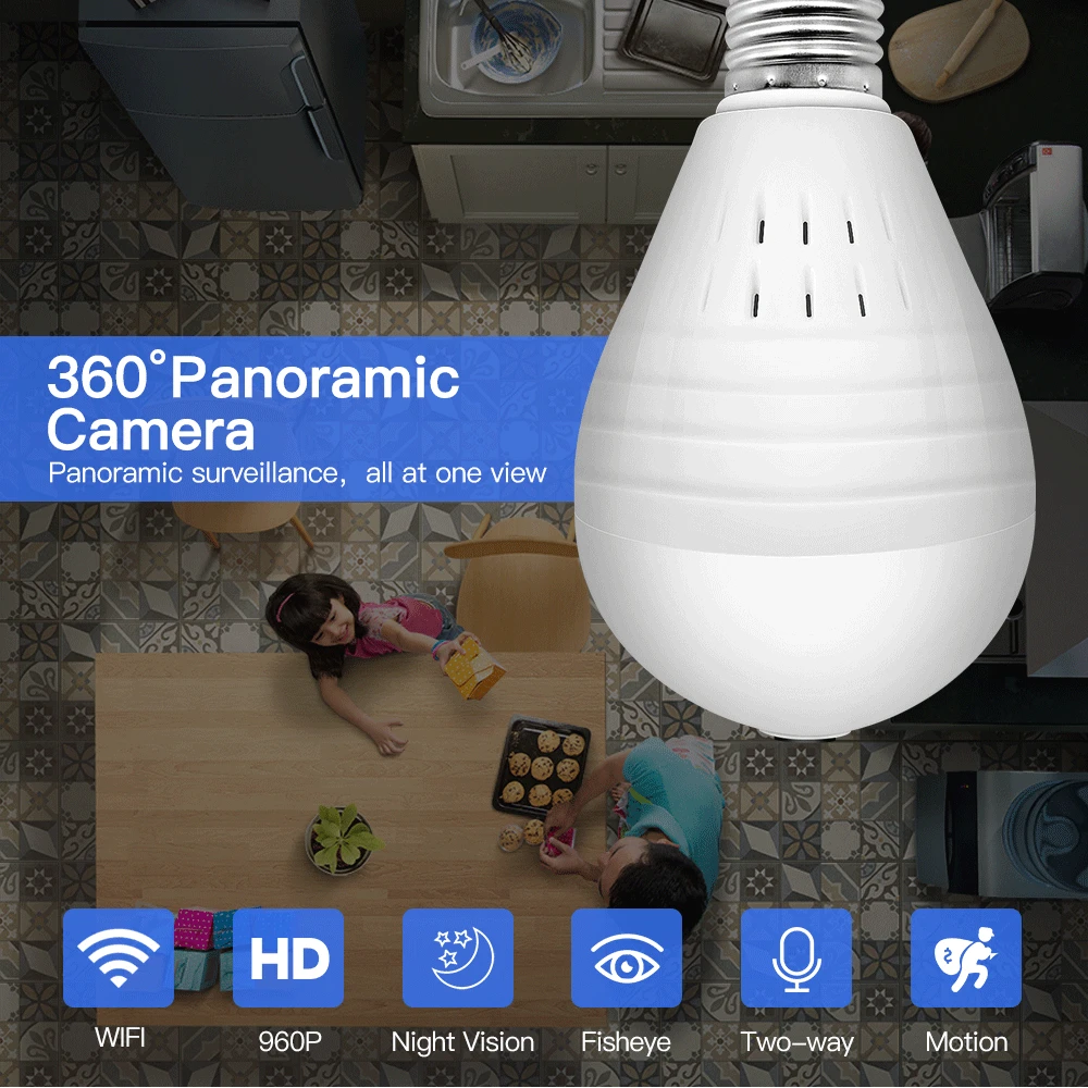 

960P 360 Degree P2P Wireless IP Fisheye Panoramic Surveillance Security Camera Phone Wifi Night vision E27 Bulb Lamp CCTV Camera