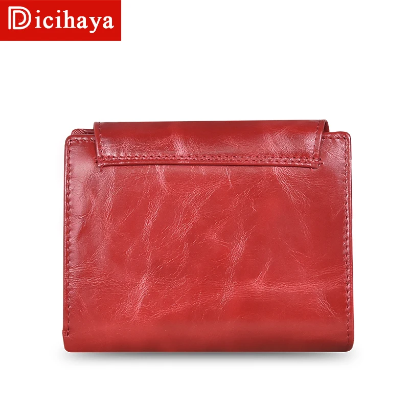 DICIHAYA, винтажный Женский кошелек из натуральной кожи, RFID, с карманом для монет, короткие кошельки, Красный, маленький кошелек с держателями для карт, женский кошелек
