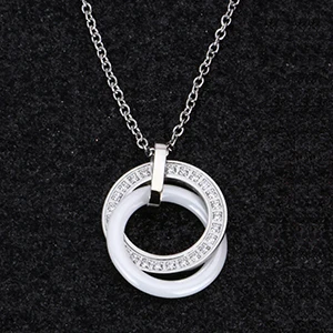 White Silver 585 розовое золото, двойная круглая подвеска, ожерелье с одним рядом кристаллов, здоровое удобное керамическое женское ожерелье, подарок на помолвку - Окраска металла: White Silver